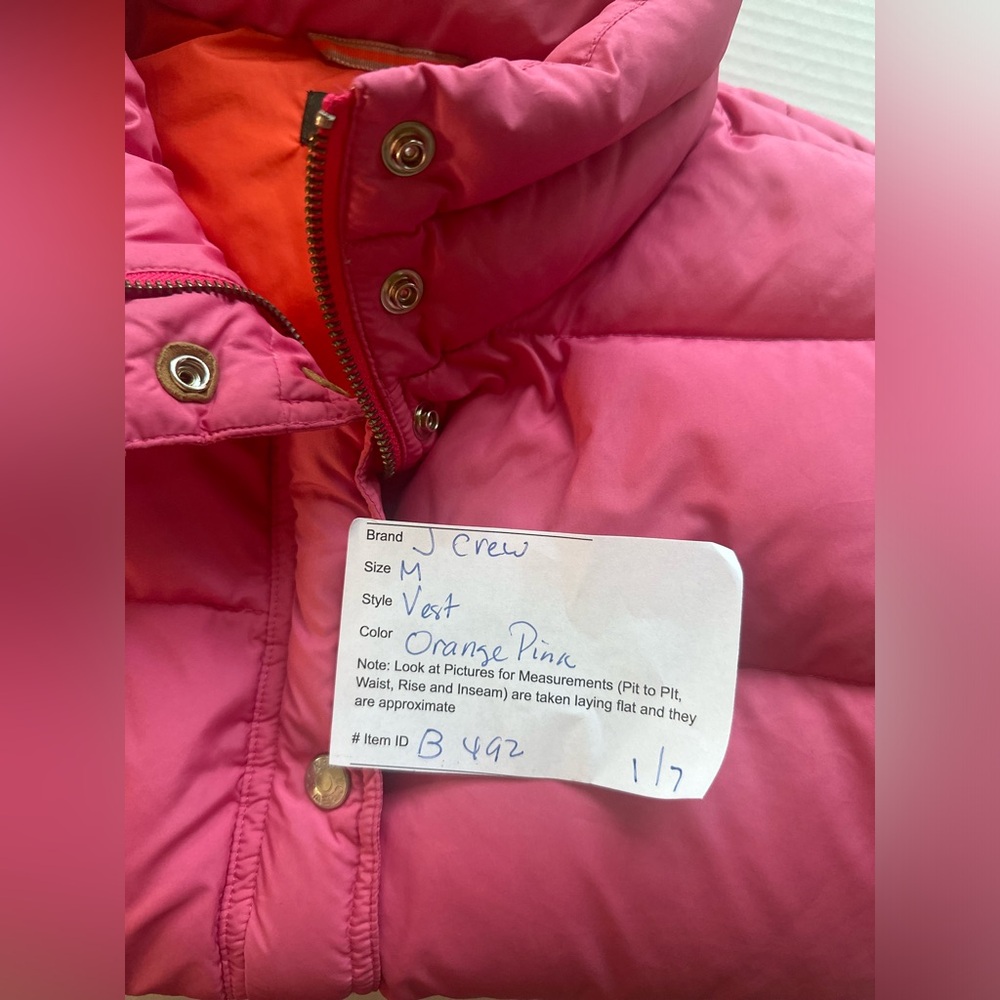 J. CREW Pink Nylon Down Filled Full Zip Puffer Vest Jacket‎ Women’s M - Picture 8 of 8